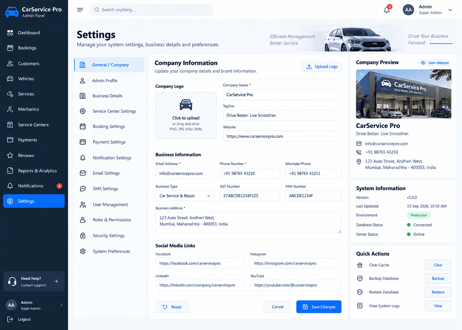 System Settings & Payment Gateway Controls
